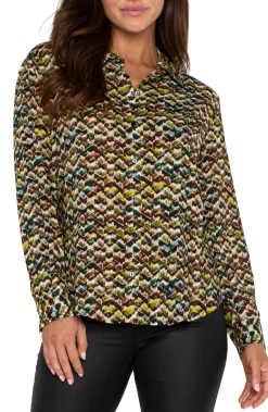 Liverpool Los Angeles Tops-BUTTON UP WOVEN BLOUSE Tourmalinemulti