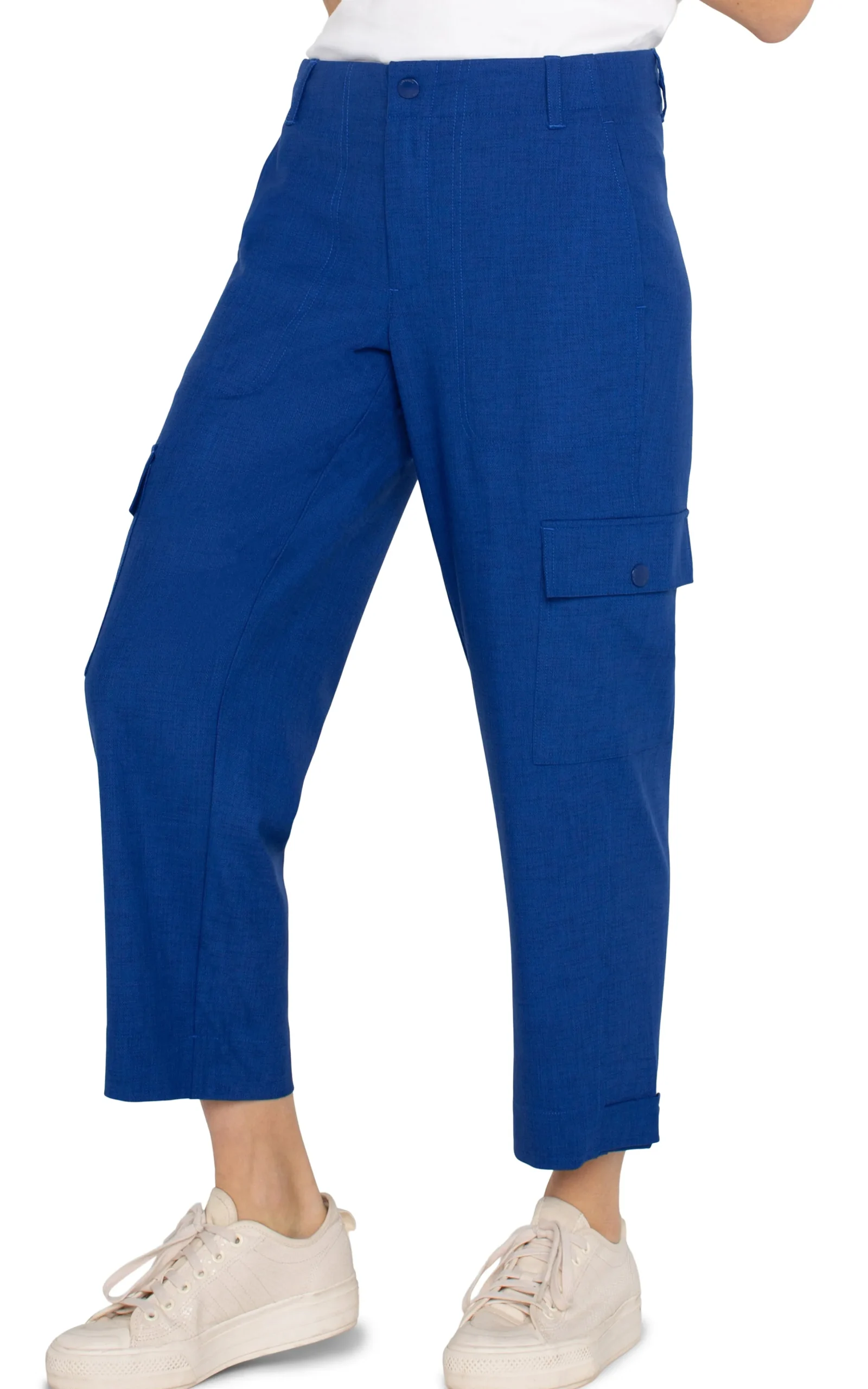 Liverpool Los Angeles Pants|Utility Pants-CARGO CROP WITH TAB HEM Bluetopaz