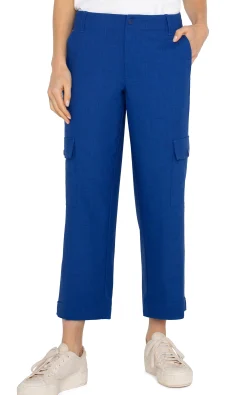 Liverpool Los Angeles Pants|Utility Pants-CARGO CROP WITH TAB HEM Bluetopaz