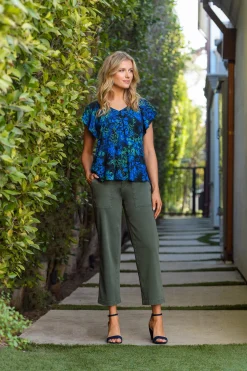 Liverpool Los Angeles Pants|Crops-CARGO WIDE LEG CROP Mossgreen
