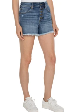 Liverpool Los Angeles Shorts|Shorts-CHRISTINE HI-RISE ECO A-LINE FRAY SHORT Claymont
