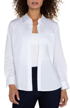 Liverpool Los Angeles Tops-CLASSIC BUTTON FRONT POPLIN SHIRT White