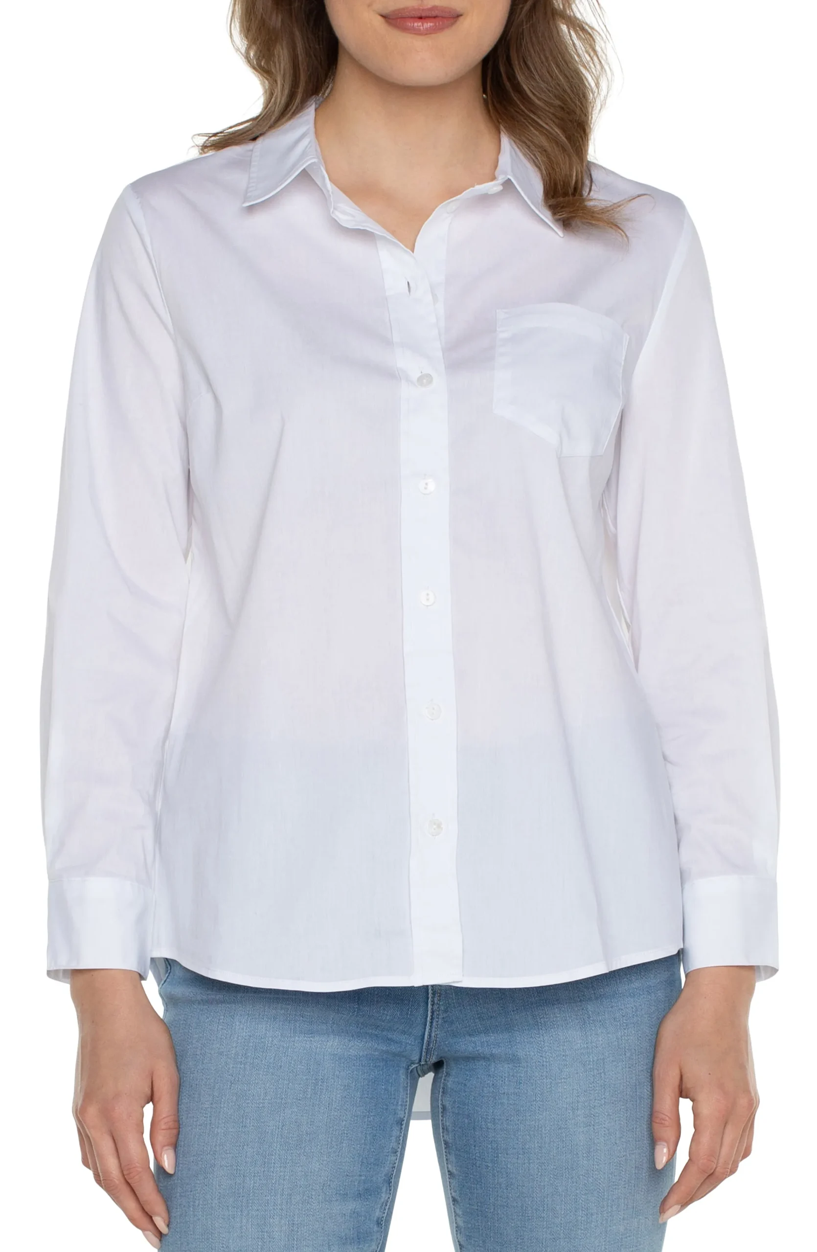 Liverpool Los Angeles Tops-CLASSIC BUTTON FRONT POPLIN SHIRT White
