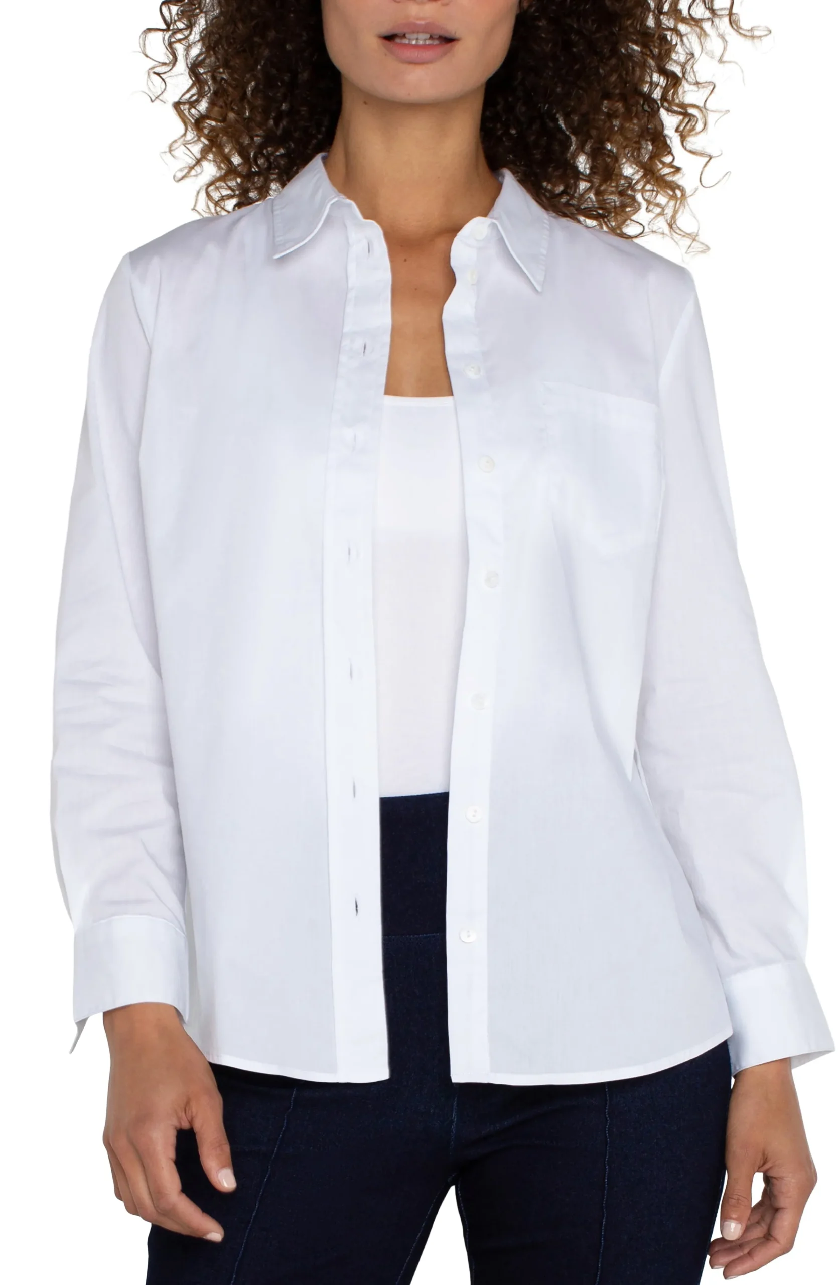 Liverpool Los Angeles Tops-CLASSIC BUTTON FRONT POPLIN SHIRT White