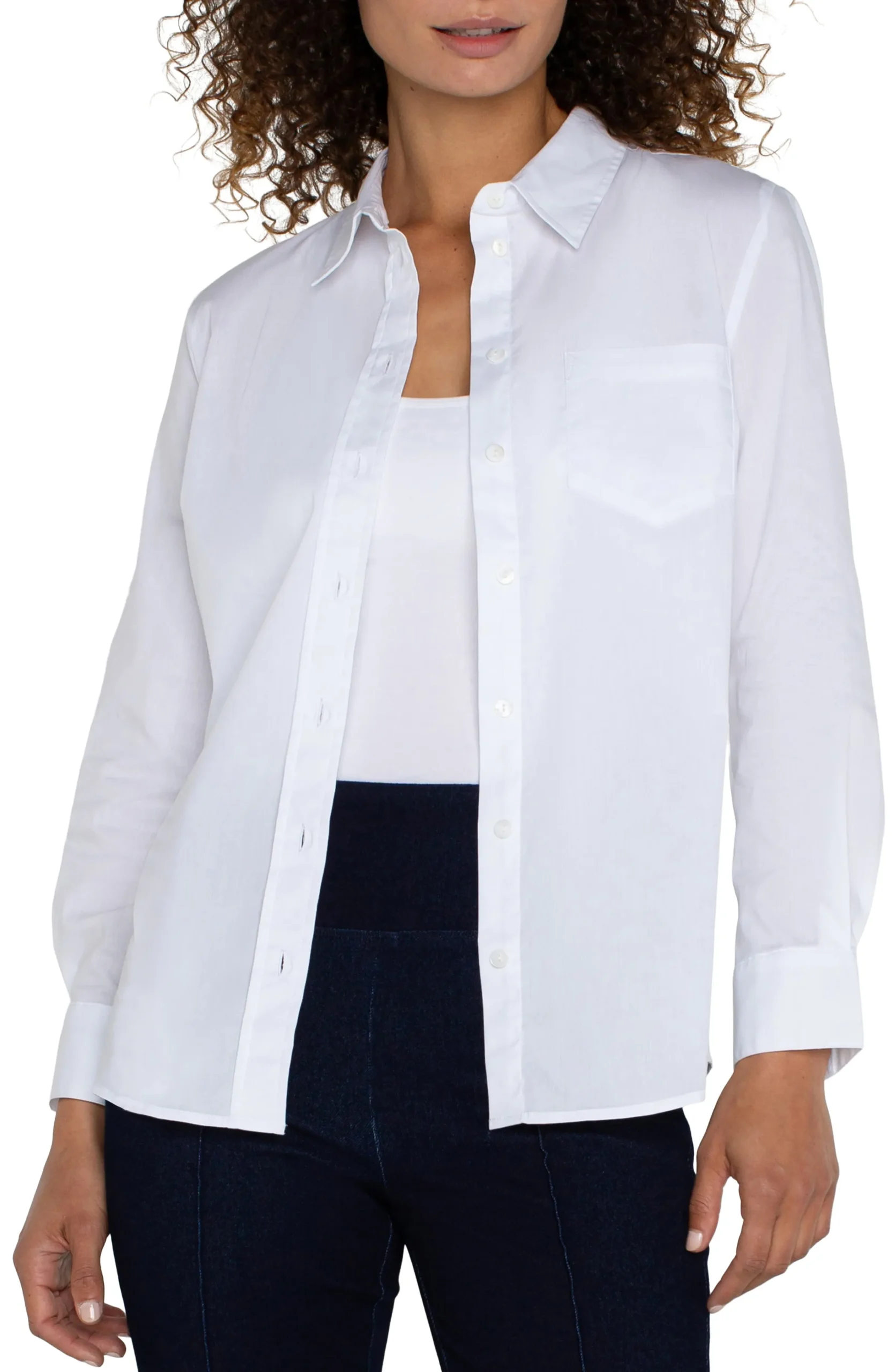Liverpool Los Angeles Tops-CLASSIC BUTTON FRONT POPLIN SHIRT White