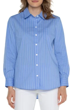 Liverpool Los Angeles Tops-CLASSIC BUTTON FRONT POPLIN SHIRT Lightbluewhitepinstripe