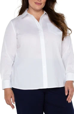 Liverpool Los Angeles Tops-CLASSIC BUTTON FRONT POPLIN SHIRT White