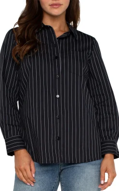 Liverpool Los Angeles Tops-CLASSIC BUTTON FRONT POPLIN SHIRT Blackwhitepinstripe