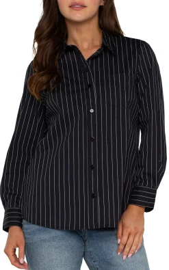Liverpool Los Angeles Tops-CLASSIC BUTTON FRONT POPLIN SHIRT Blackwhitepinstripe
