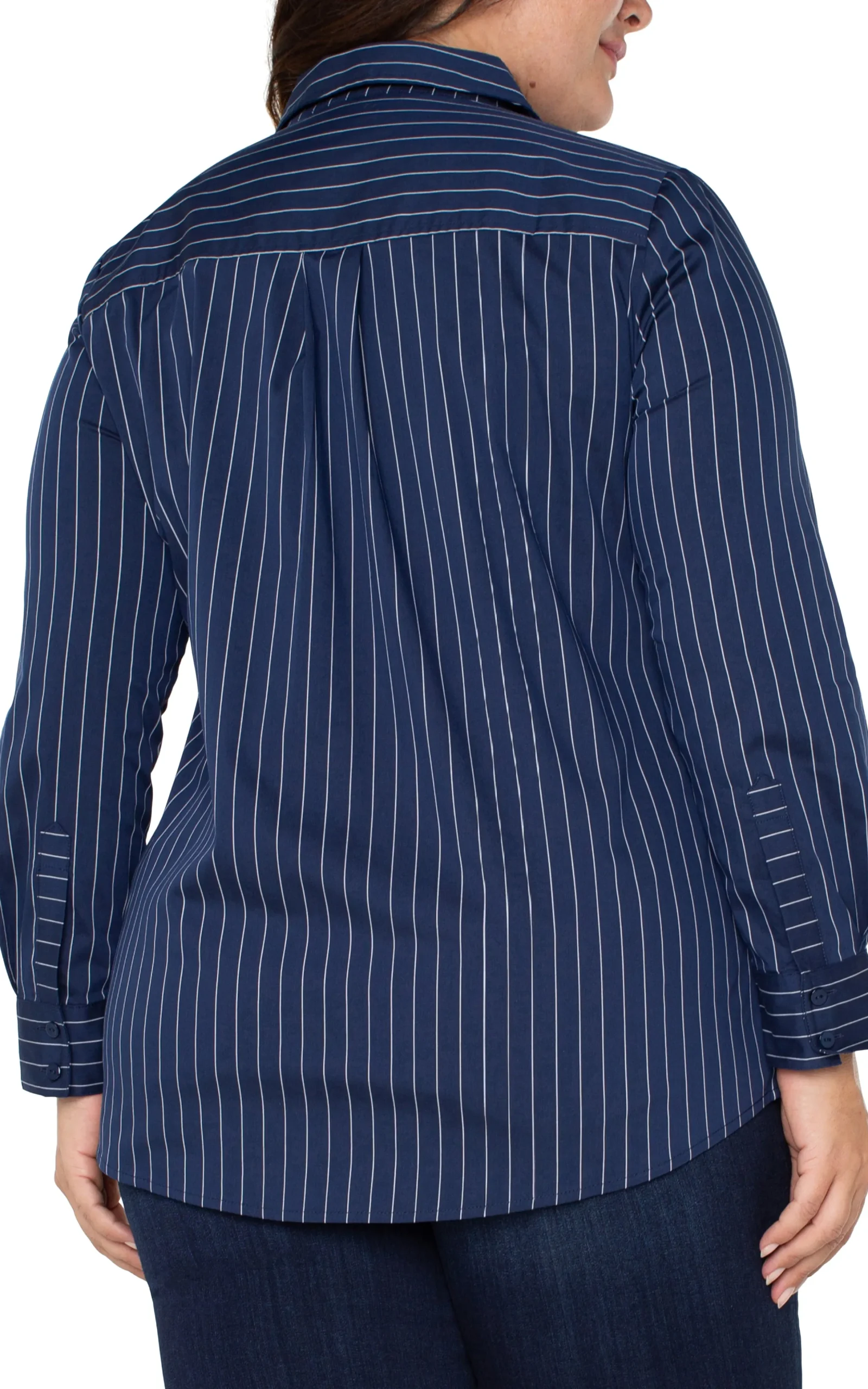 Liverpool Los Angeles Tops-CLASSIC BUTTON FRONT POPLIN SHIRT Navywhitepinstripe
