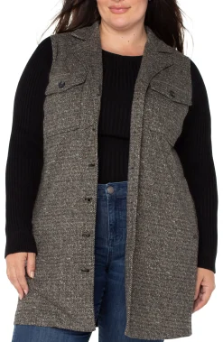 Liverpool Los Angeles Jackets-COATIGAN WITH SWEATER SLEEVES Blacktanherringbone