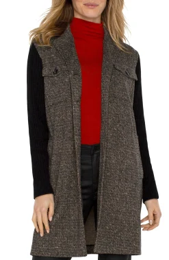 Liverpool Los Angeles Coatigans-COATIGAN WITH SWEATER SLEEVES Blacktanherringbone