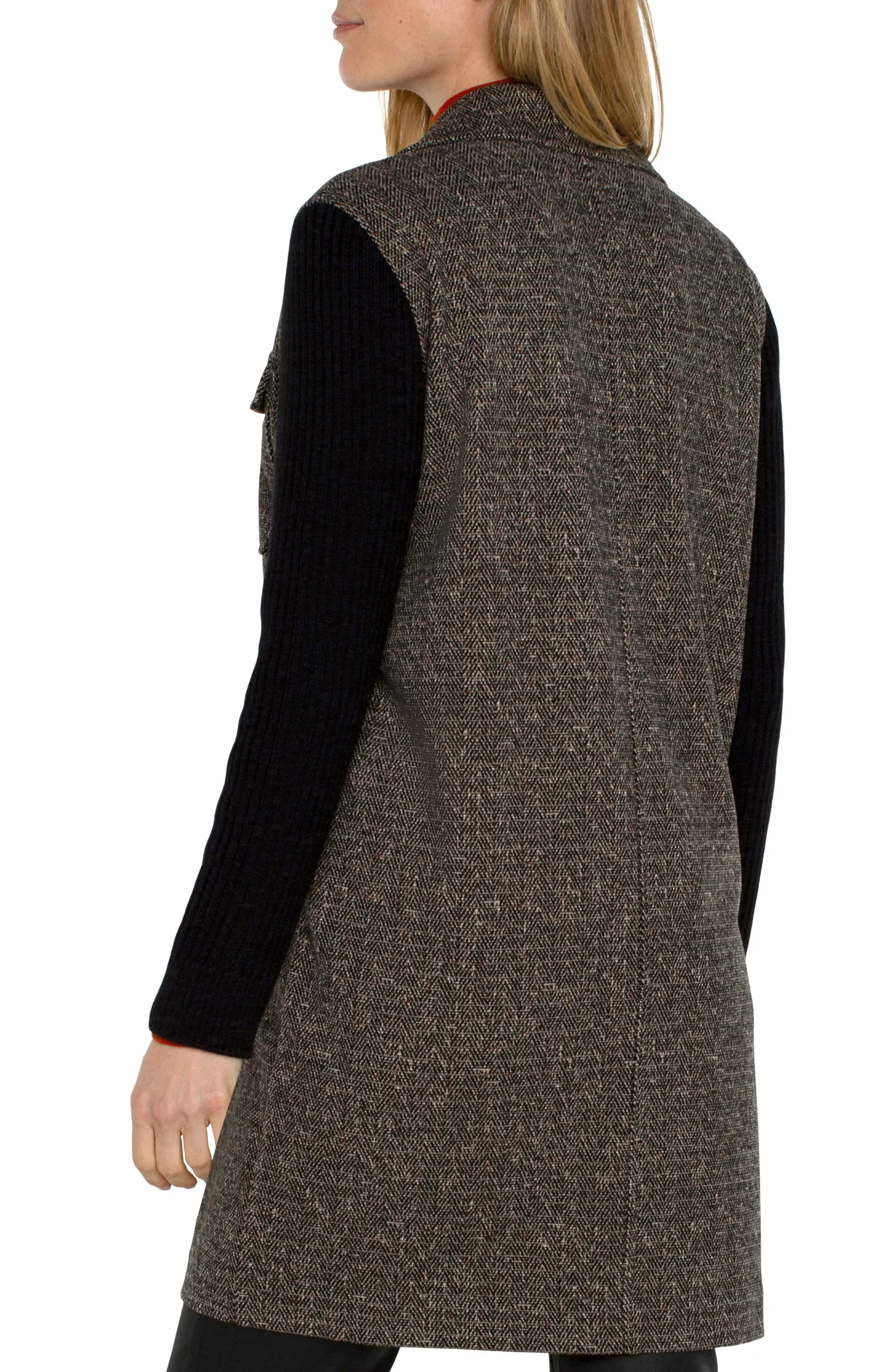Liverpool Los Angeles Coatigans-COATIGAN WITH SWEATER SLEEVES Blacktanherringbone