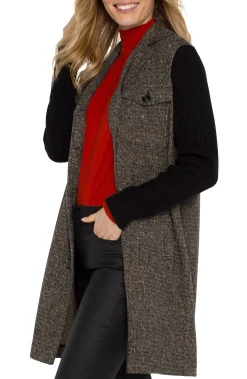 Liverpool Los Angeles Coatigans-COATIGAN WITH SWEATER SLEEVES Blacktanherringbone