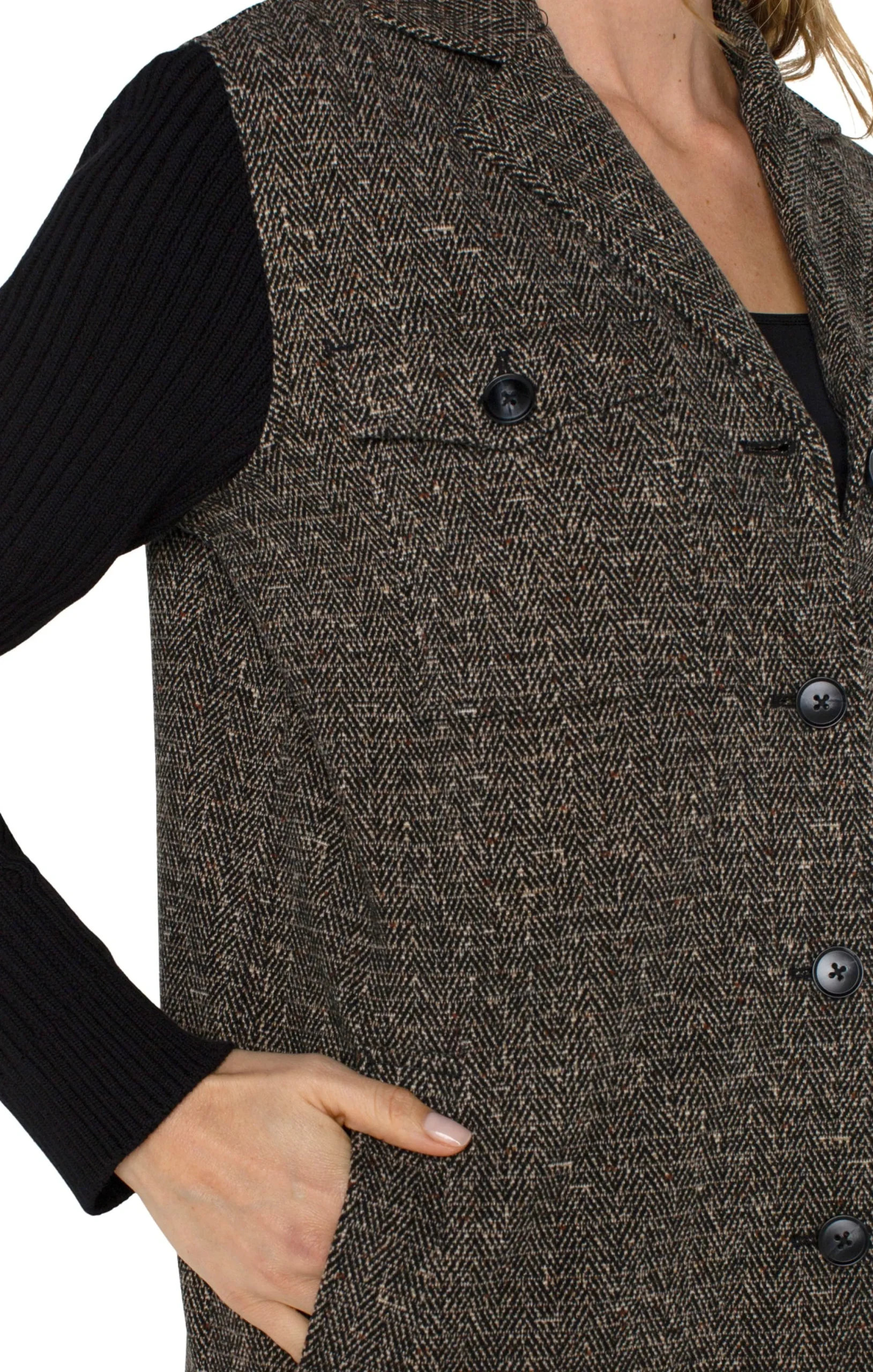 Liverpool Los Angeles Coatigans-COATIGAN WITH SWEATER SLEEVES Blacktanherringbone