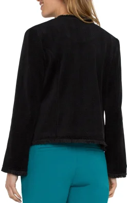 Liverpool Los Angeles Jackets-COLLARLESS JACKET WITH FRAYED EDGES Black