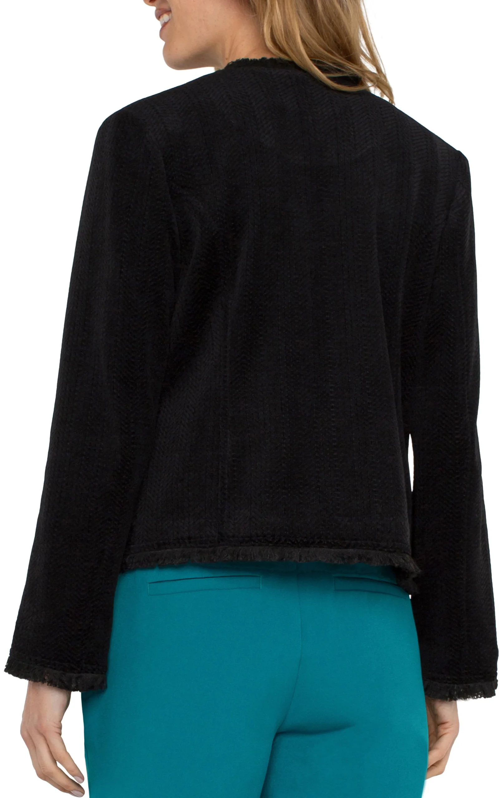 Liverpool Los Angeles Jackets-COLLARLESS JACKET WITH FRAYED EDGES Black