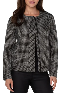 Liverpool Los Angeles Jackets-COLLARLESS ZIP UP JACKET Blacktanlatticeplaid
