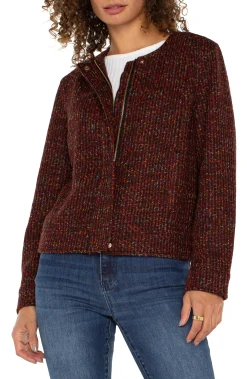 Liverpool Los Angeles Jackets-COLLARLESS ZIP UP JACKET Bordeauxmulti