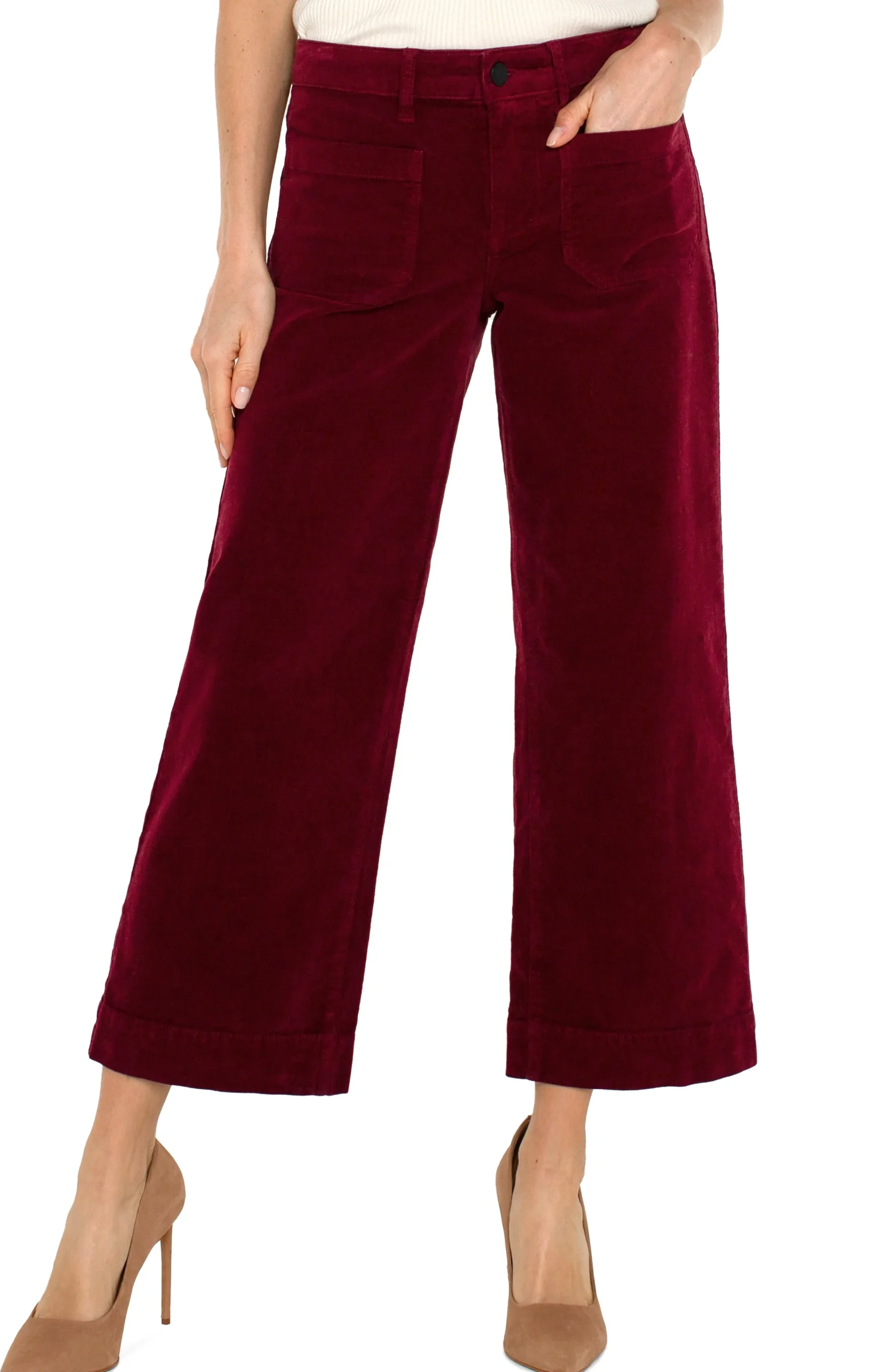 Liverpool Los Angeles Crops|Wide-Leg-CORDUROY CROP WIDE LEG Ruby