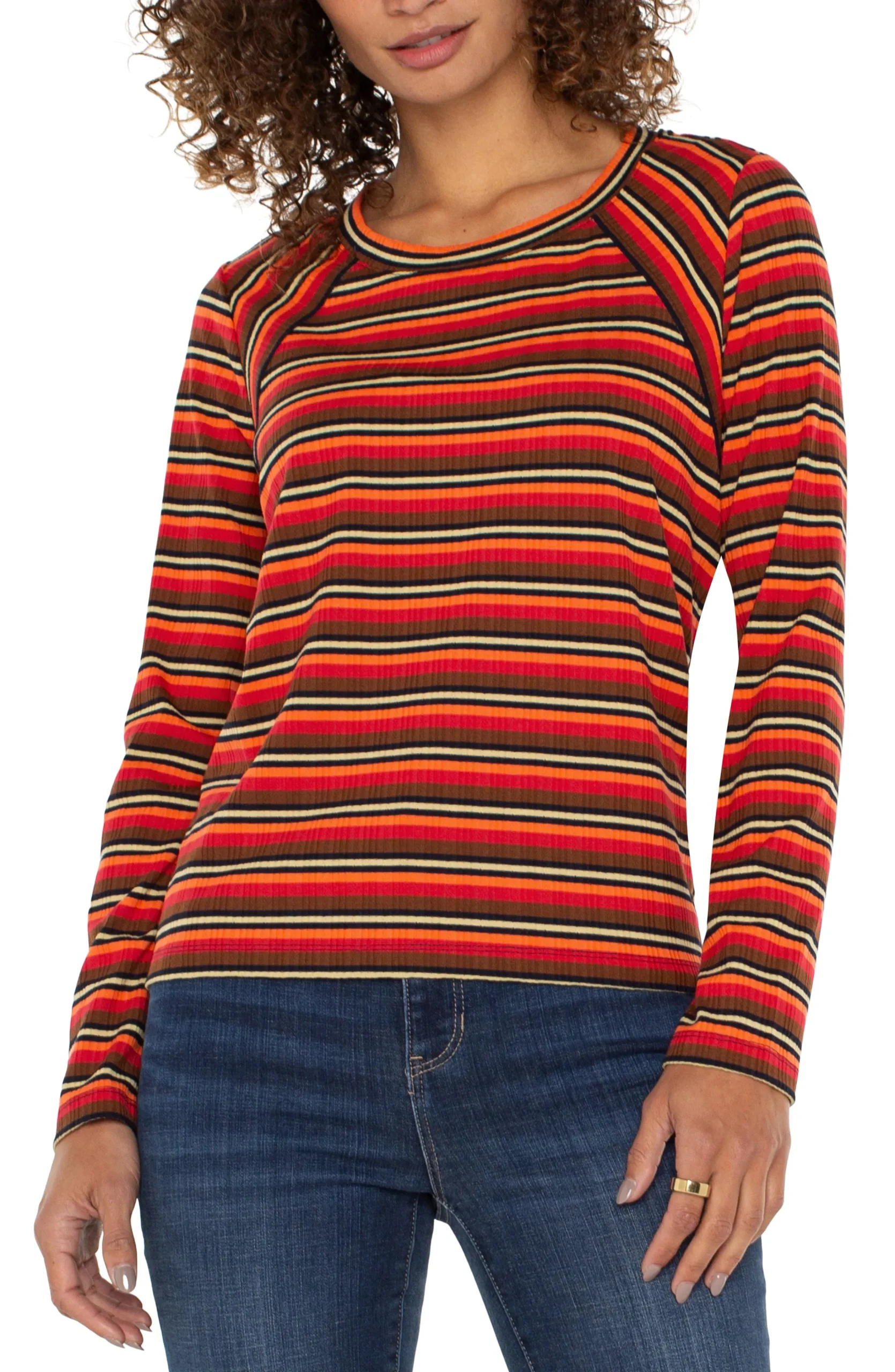 Liverpool Los Angeles Tees-CREW NECK LONG SLEEVE KNIT TOP Burntorangemultistripe
