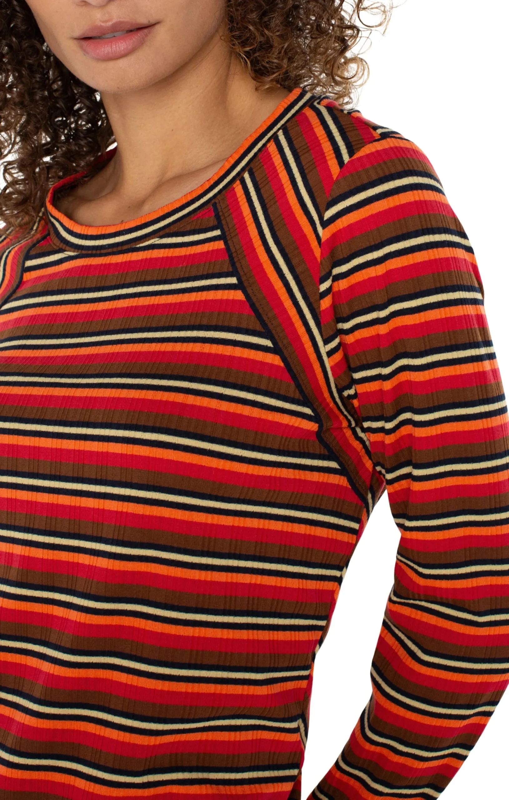 Liverpool Los Angeles Tees-CREW NECK LONG SLEEVE KNIT TOP Burntorangemultistripe