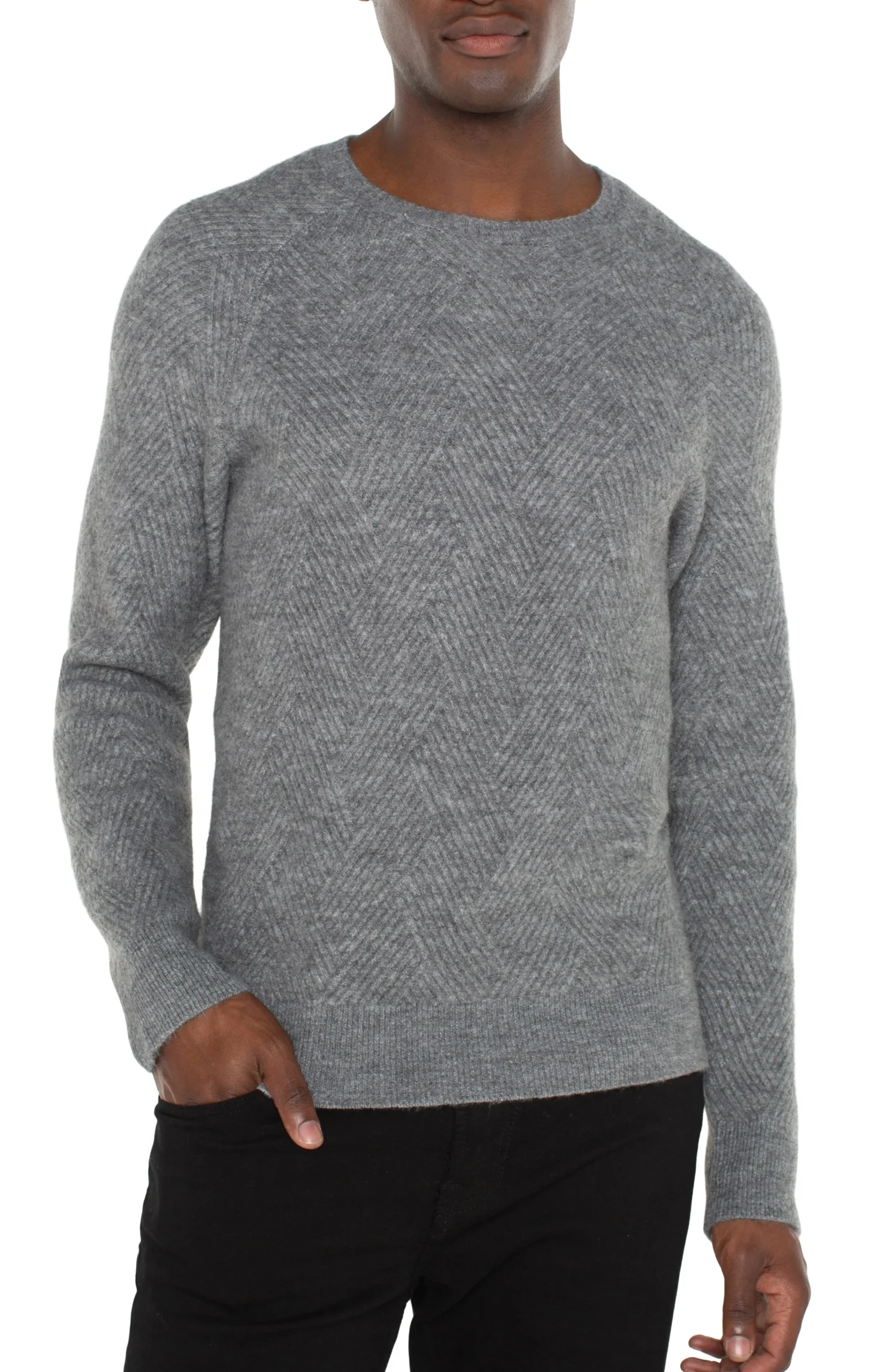 Liverpool Los Angeles Sweaters-CREW NECK RAGLAN SWEATER Mediumheathergrey