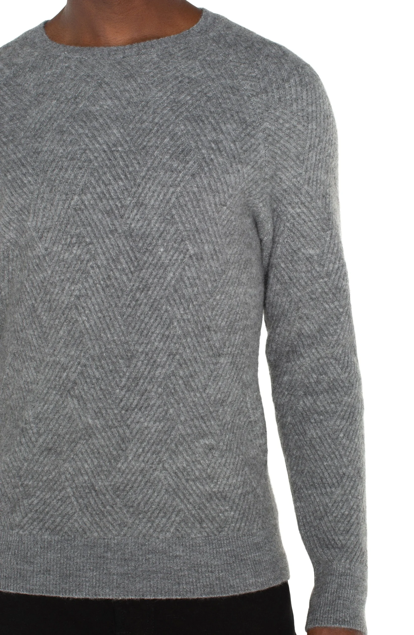 Liverpool Los Angeles Sweaters-CREW NECK RAGLAN SWEATER Mediumheathergrey
