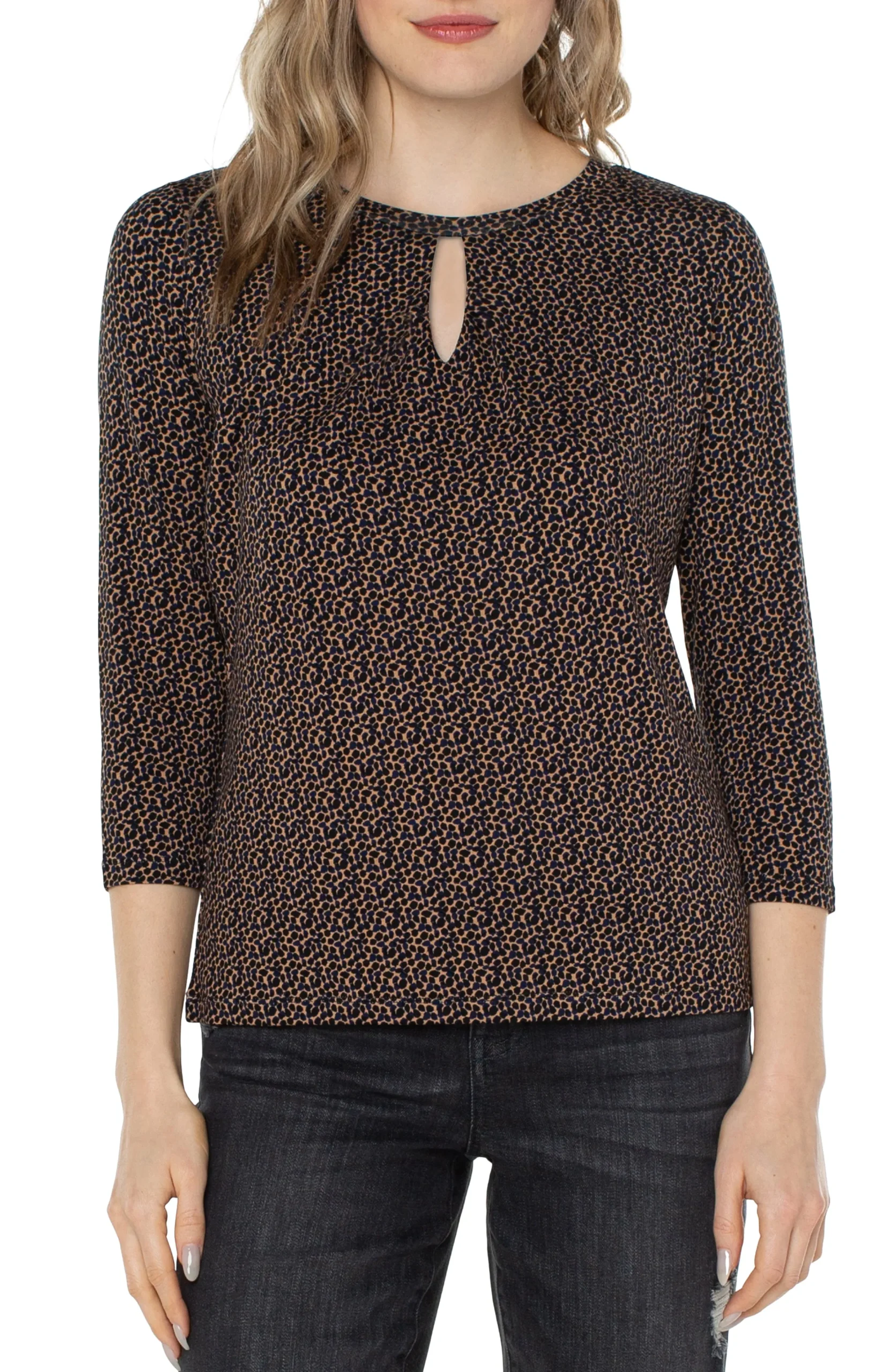 Liverpool Los Angeles Tees-CREW NECK TOP WITH PLEATED FRONT Micropebbleprint