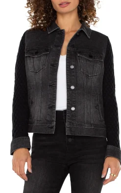 Liverpool Los Angeles Jackets|Jackets-DENIM JACKET WITH SWEATER SLEEVES Arvisdrive