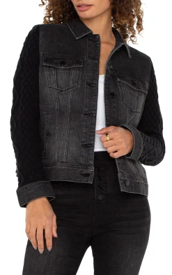 Liverpool Los Angeles Jackets|Jackets-DENIM JACKET WITH SWEATER SLEEVES Arvisdrive