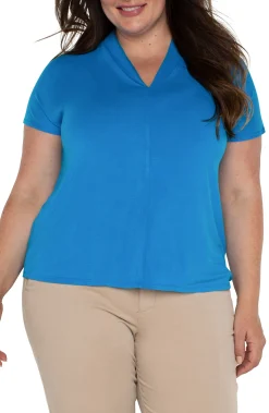 Liverpool Los Angeles Tops-DOLMAN SLEEVE KNIT TOP WITH SHAWL COLLAR Divablue