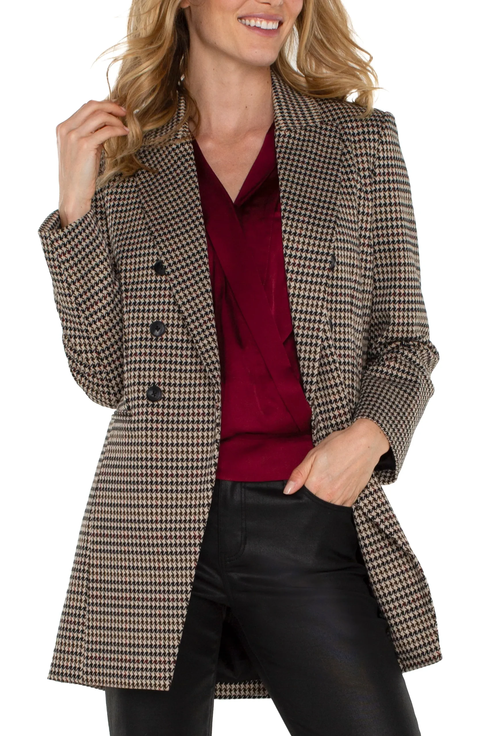 Liverpool Los Angeles Jackets-DOUBLE BREASTED LONGLINE BLAZER Blacktanhoundstooth