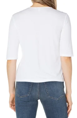 Liverpool Los Angeles Tees-DOUBLE LAYER V-NECK RIB KNIT TOP Cream