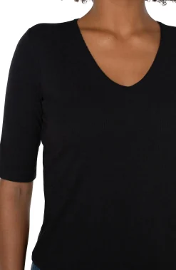Liverpool Los Angeles Tees-DOUBLE LAYER V-NECK RIB KNIT TOP Black