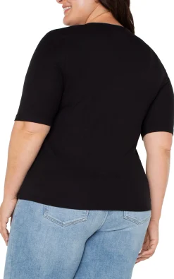 Liverpool Los Angeles Tops-DOUBLE LAYER V-NECK RIB KNIT TOP Black
