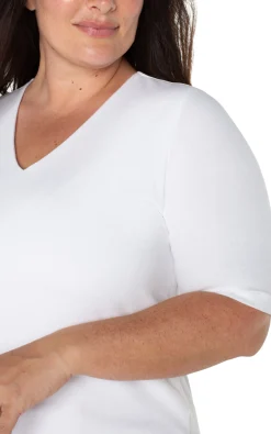 Liverpool Los Angeles Tops-DOUBLE LAYER V-NECK RIB KNIT TOP Cream