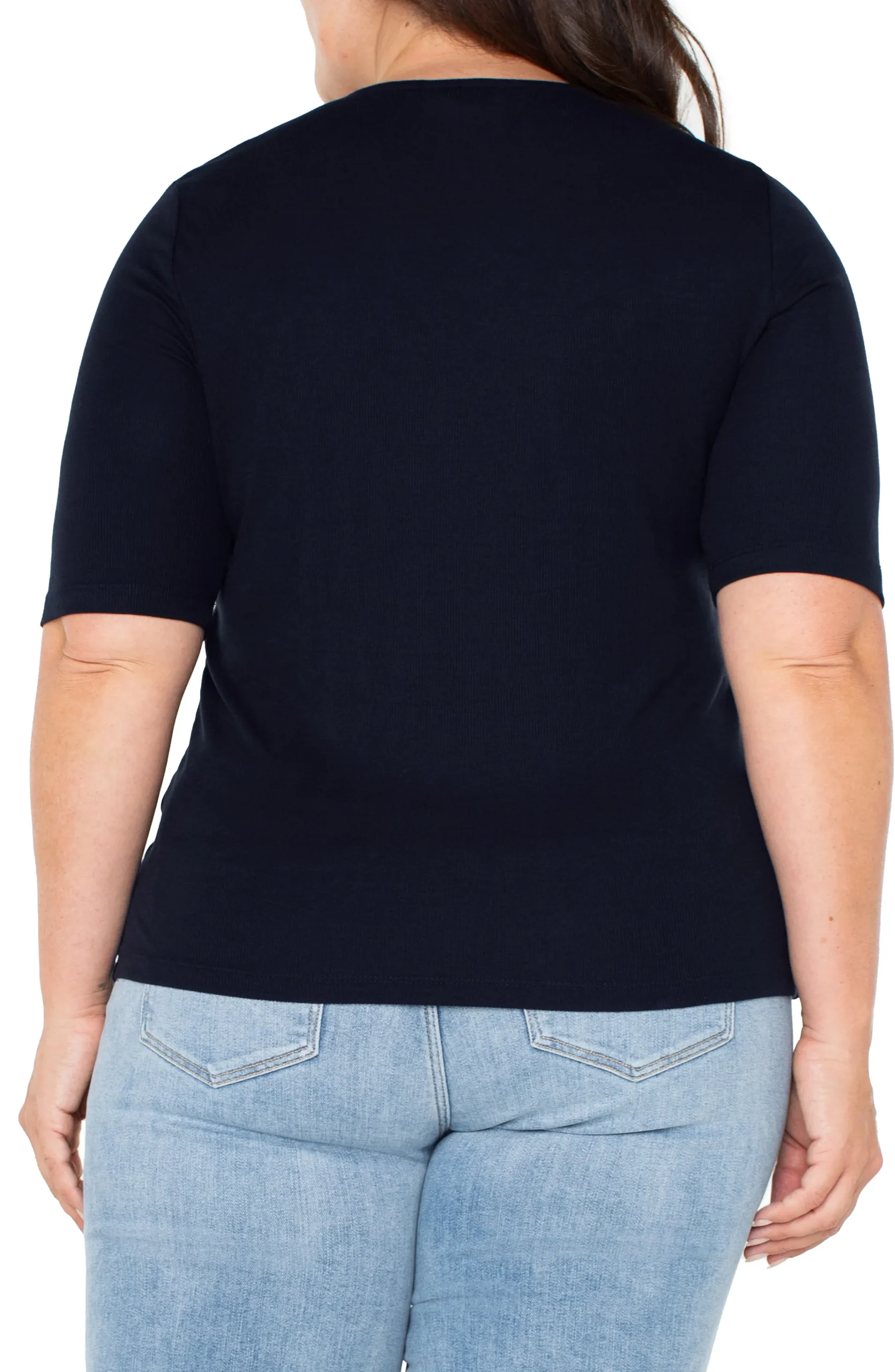 Liverpool Los Angeles Tops-DOUBLE LAYER V-NECK RIB KNIT TOP Darknavy