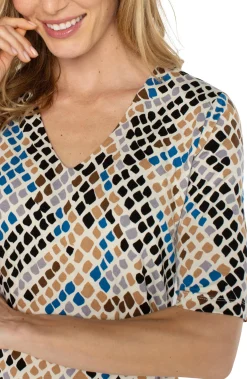 Liverpool Los Angeles Tees|Tops-DOUBLE LAYER V-NECK RIB KNIT TOP Lapissnakemulti