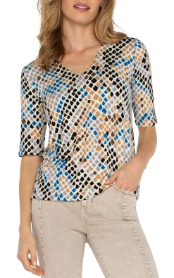 Liverpool Los Angeles Tees|Tops-DOUBLE LAYER V-NECK RIB KNIT TOP Lapissnakemulti