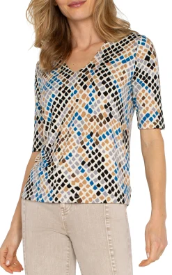Liverpool Los Angeles Tees|Tops-DOUBLE LAYER V-NECK RIB KNIT TOP Lapissnakemulti