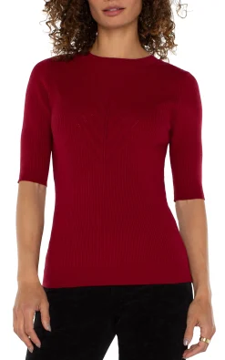 Liverpool Los Angeles Sweaters-ELBOW SLEEVE CREW NECK SWEATER Rubyred