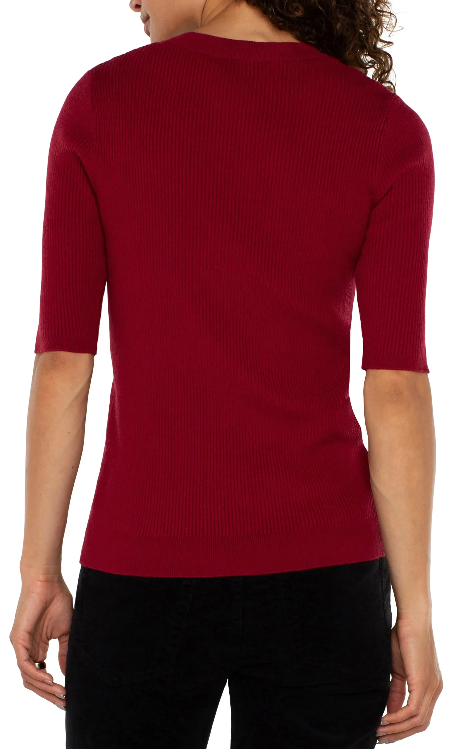 Liverpool Los Angeles Sweaters-ELBOW SLEEVE CREW NECK SWEATER Rubyred