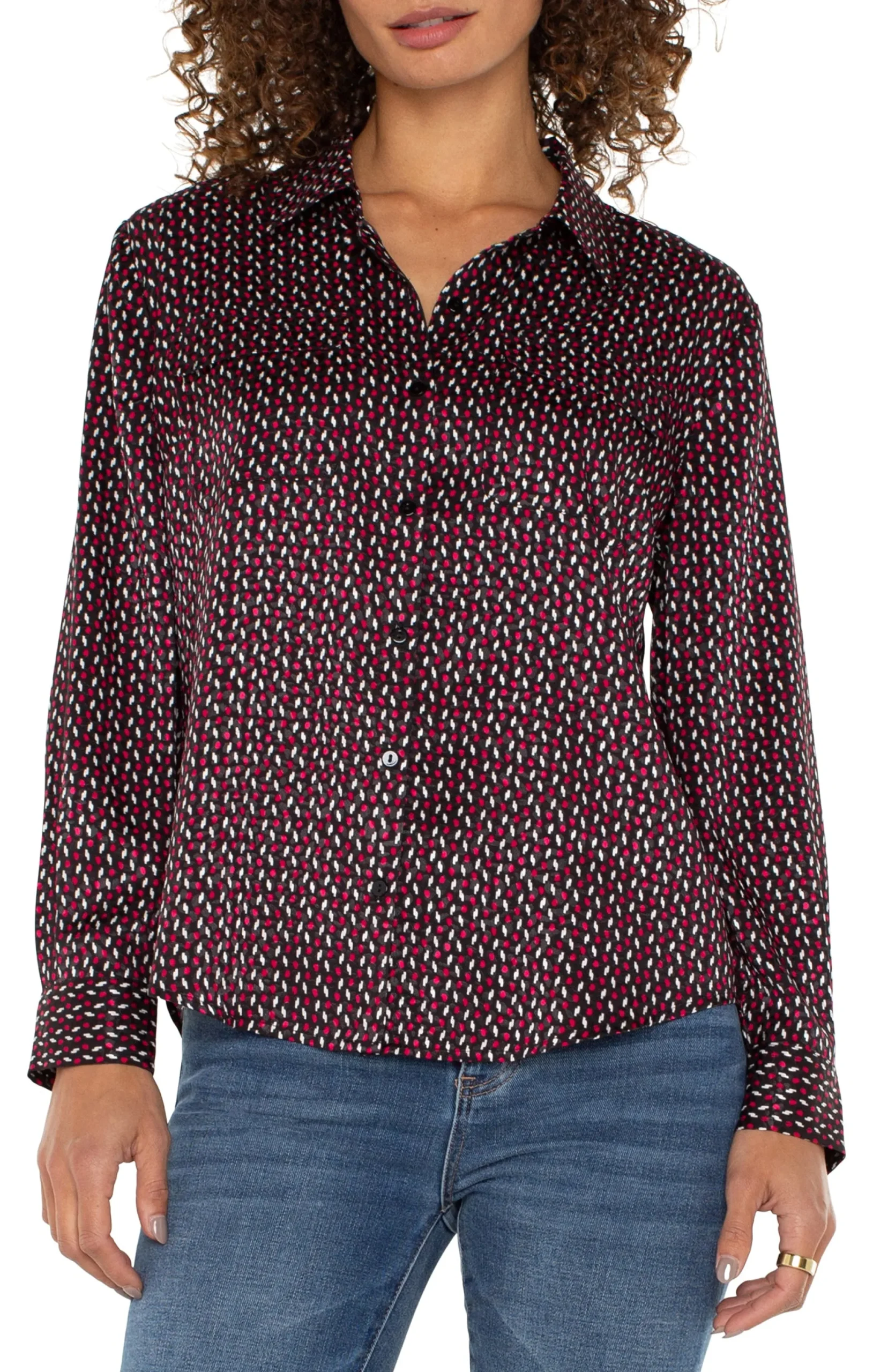 Liverpool Los Angeles Tops-FLAP POCKET BUTTON UP WOVEN BLOUSE Starrubydot