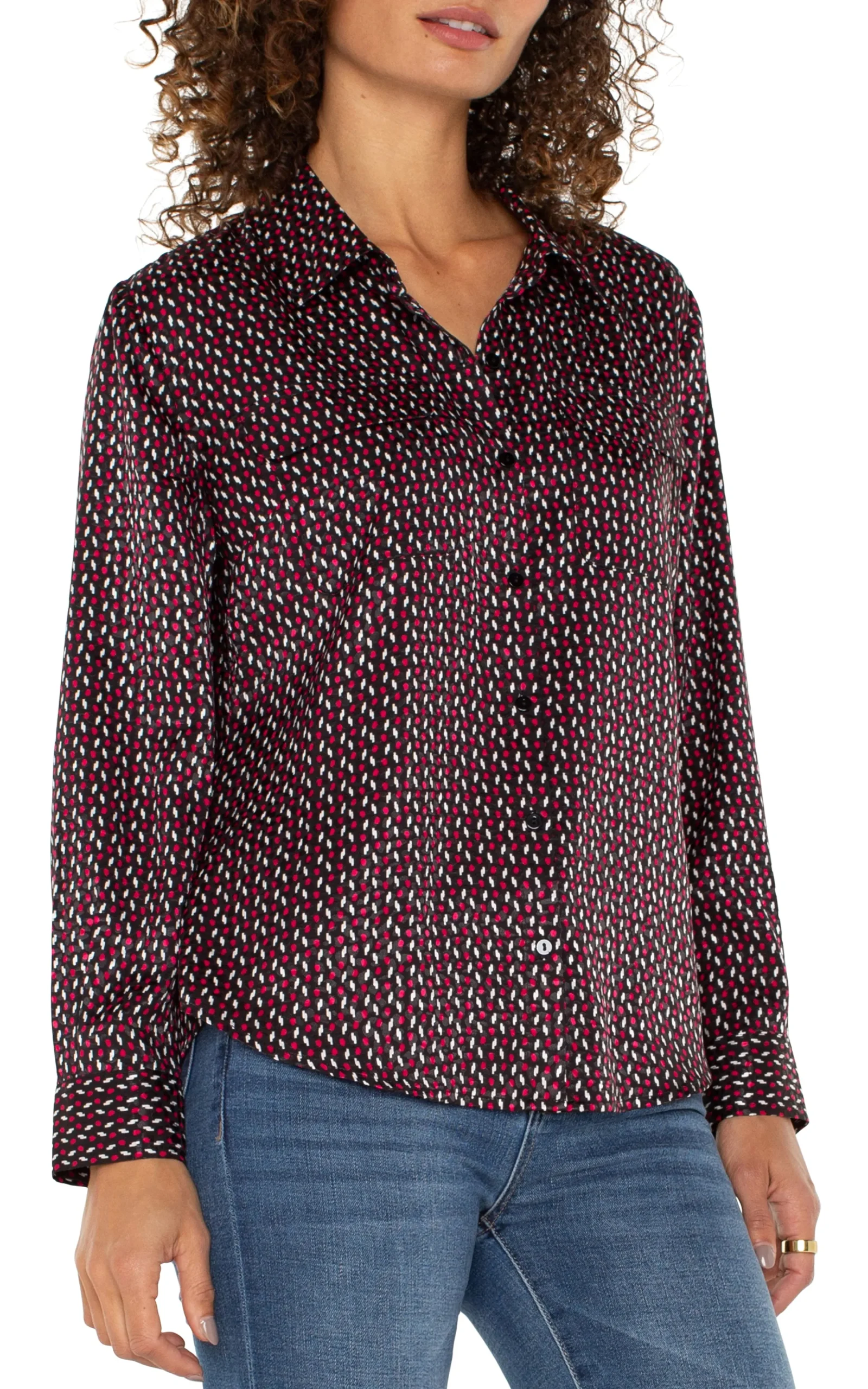 Liverpool Los Angeles Tops-FLAP POCKET BUTTON UP WOVEN BLOUSE Starrubydot