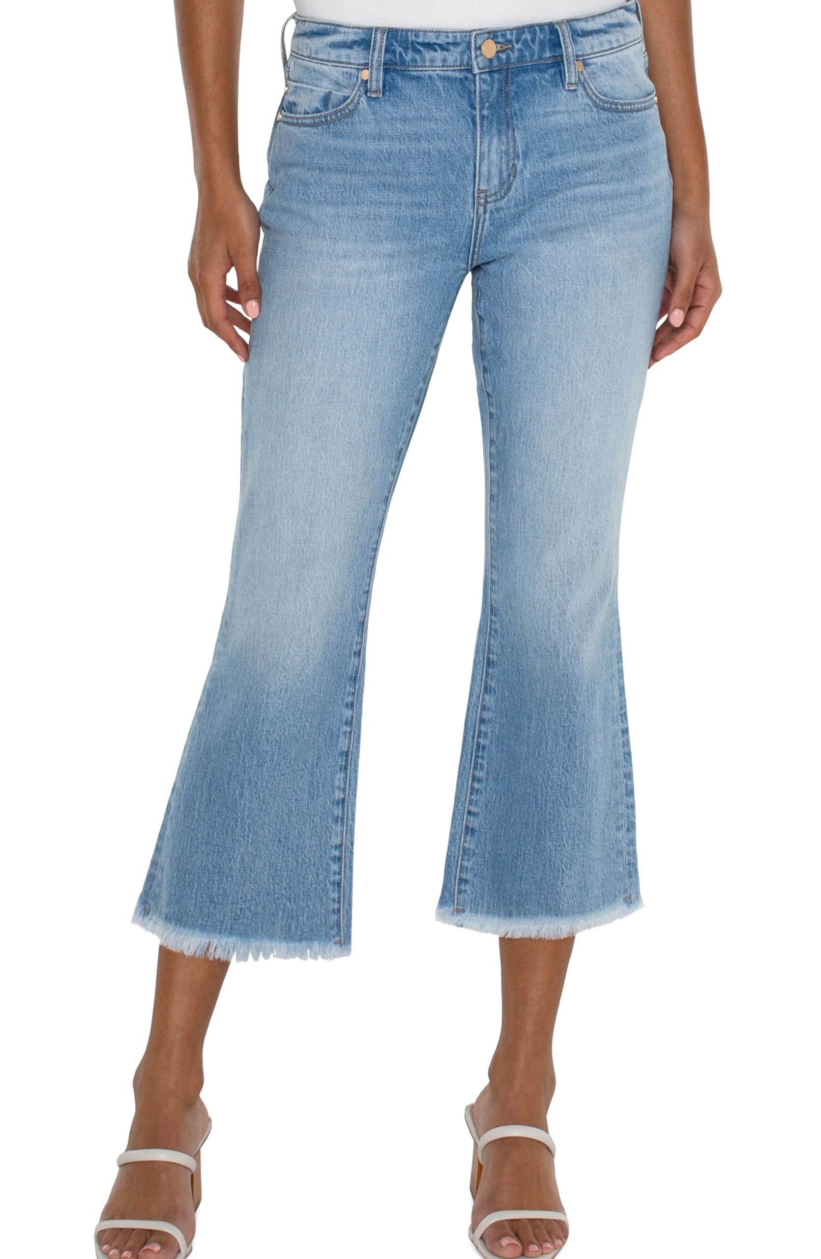 Liverpool Los Angeles Jeans|Crops-HANNAH CROP FLARE WITH FRAY HEM - ECO Fawnskin
