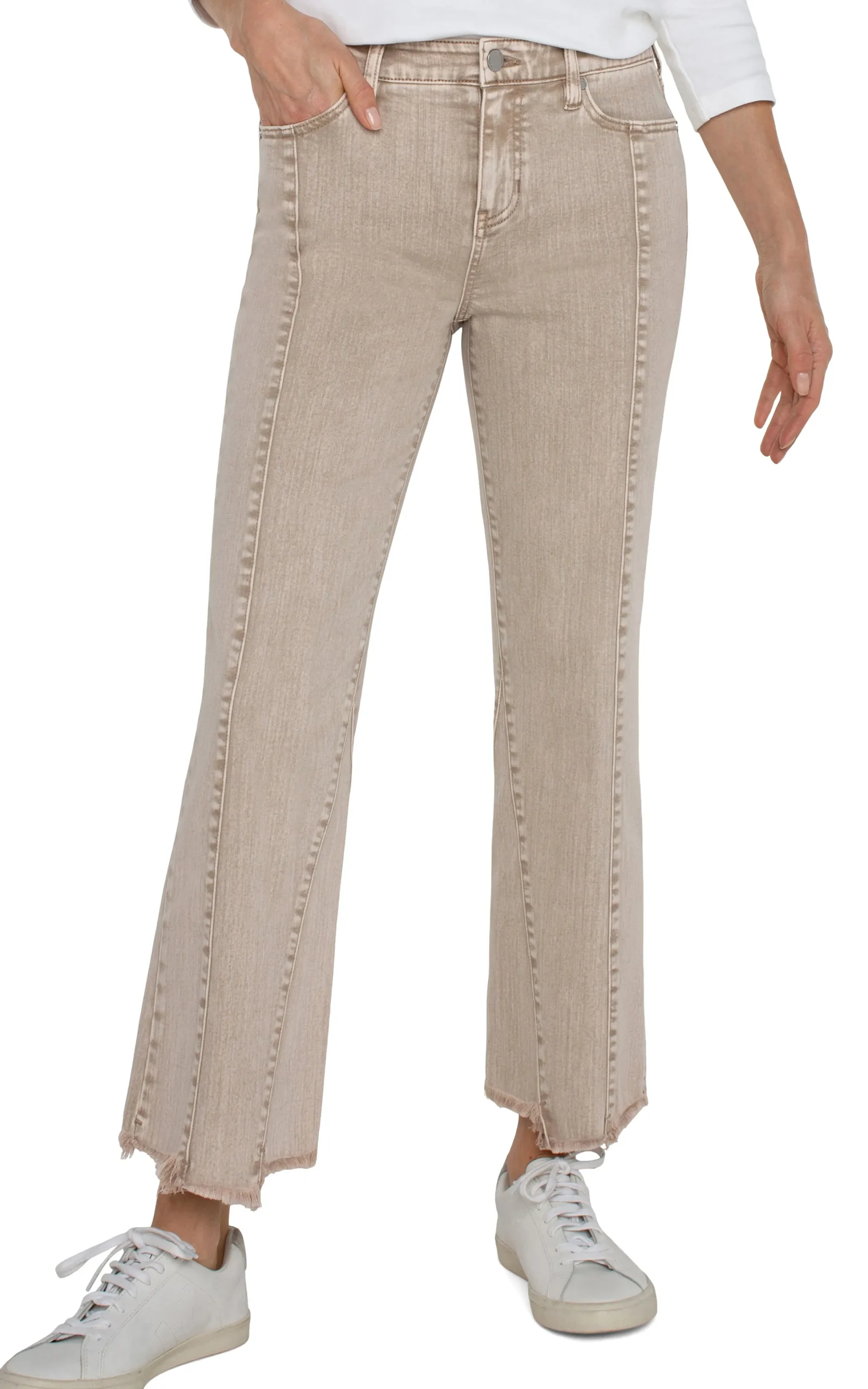 Liverpool Los Angeles Jeans|Crops-HANNAH CROP FLARE WITH UNEVEN FRAY HEM - ECO Biscuittanmineraldye
