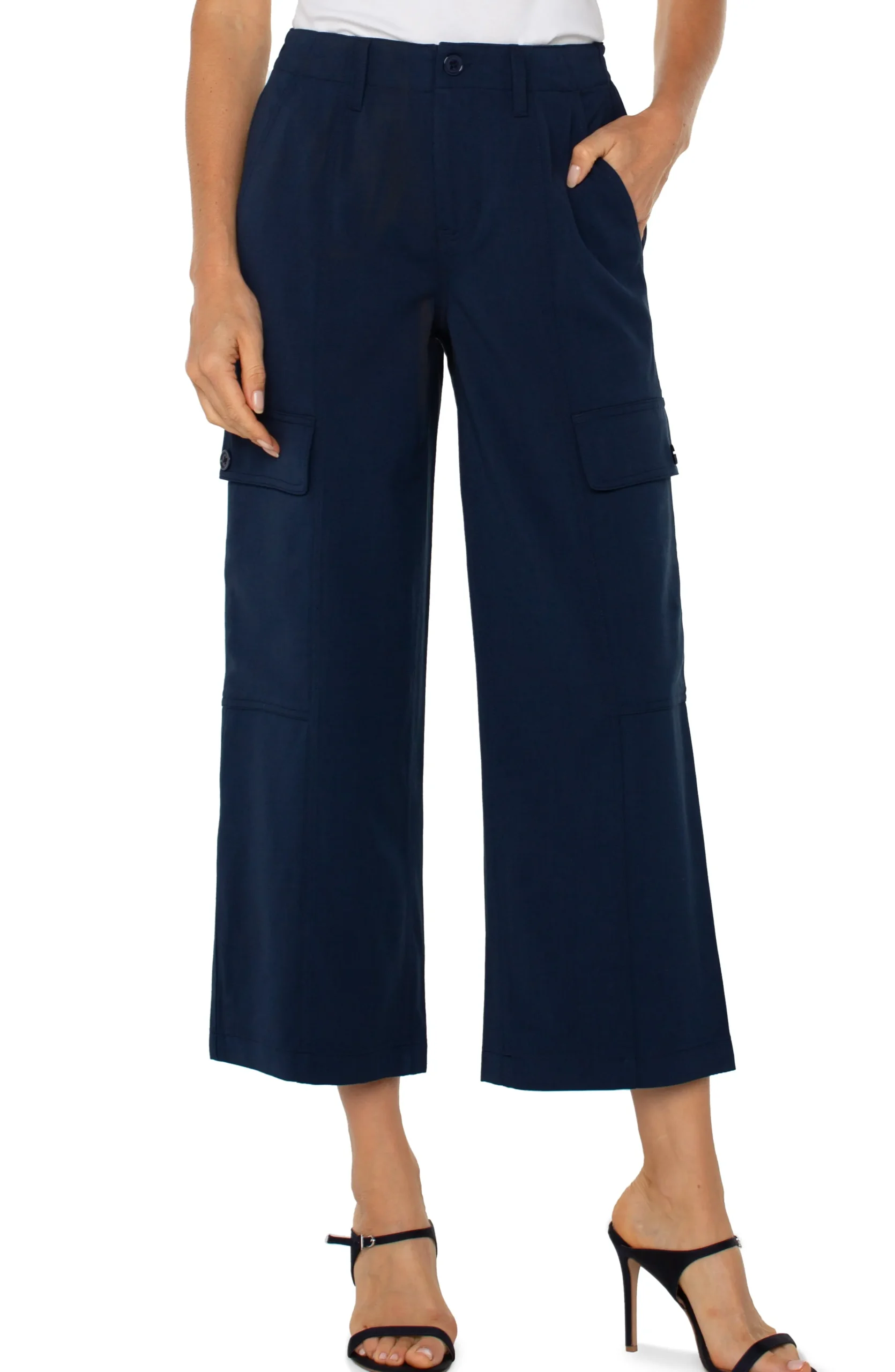 Liverpool Los Angeles Utility Pants-HI-RISE CARGO CROP STRAIGHT Darknavy
