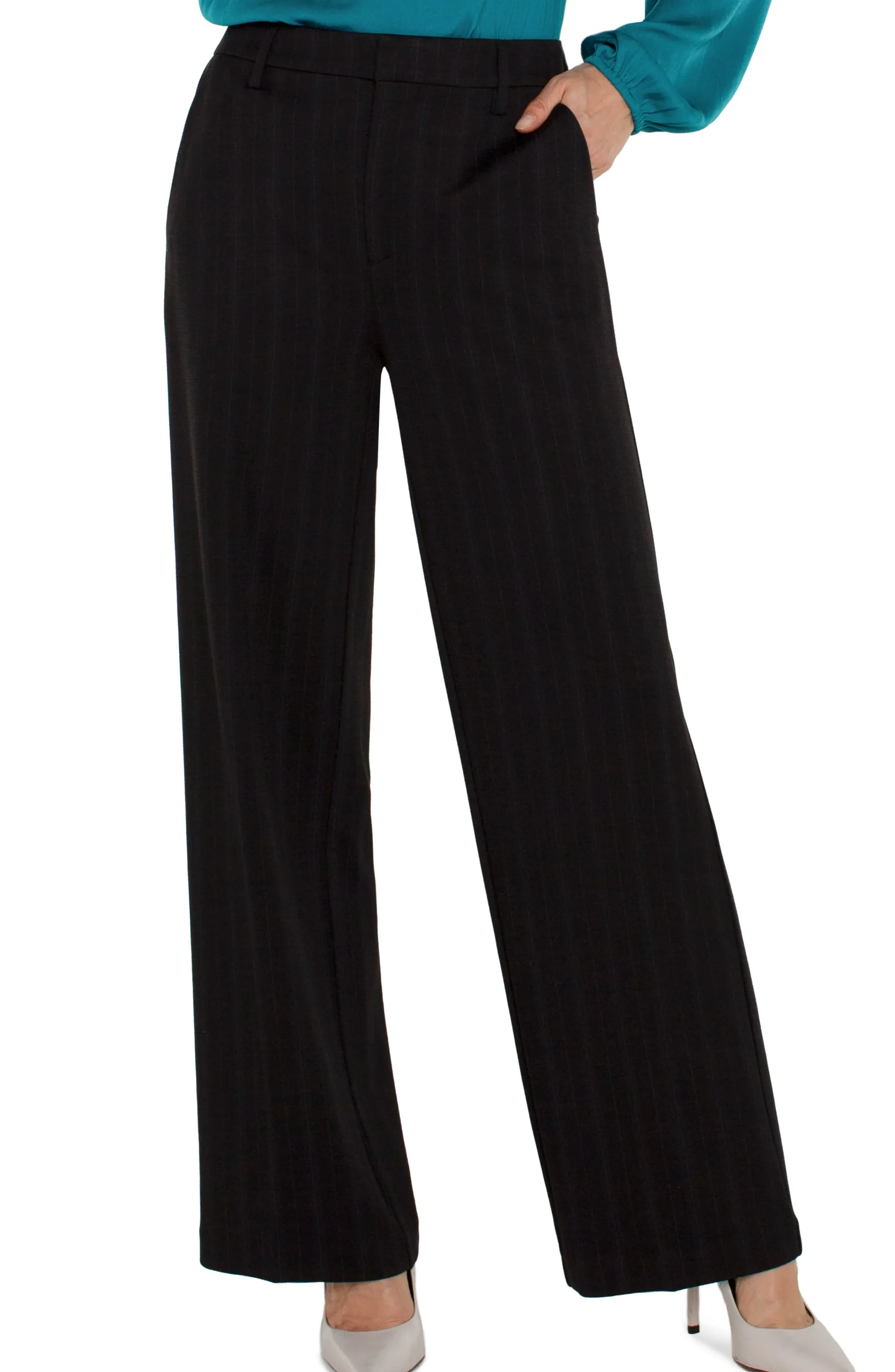 Liverpool Los Angeles Pants|Trousers-HI-RISE KELSEY TROUSER WIDE LEG Darkforestpinstripe
