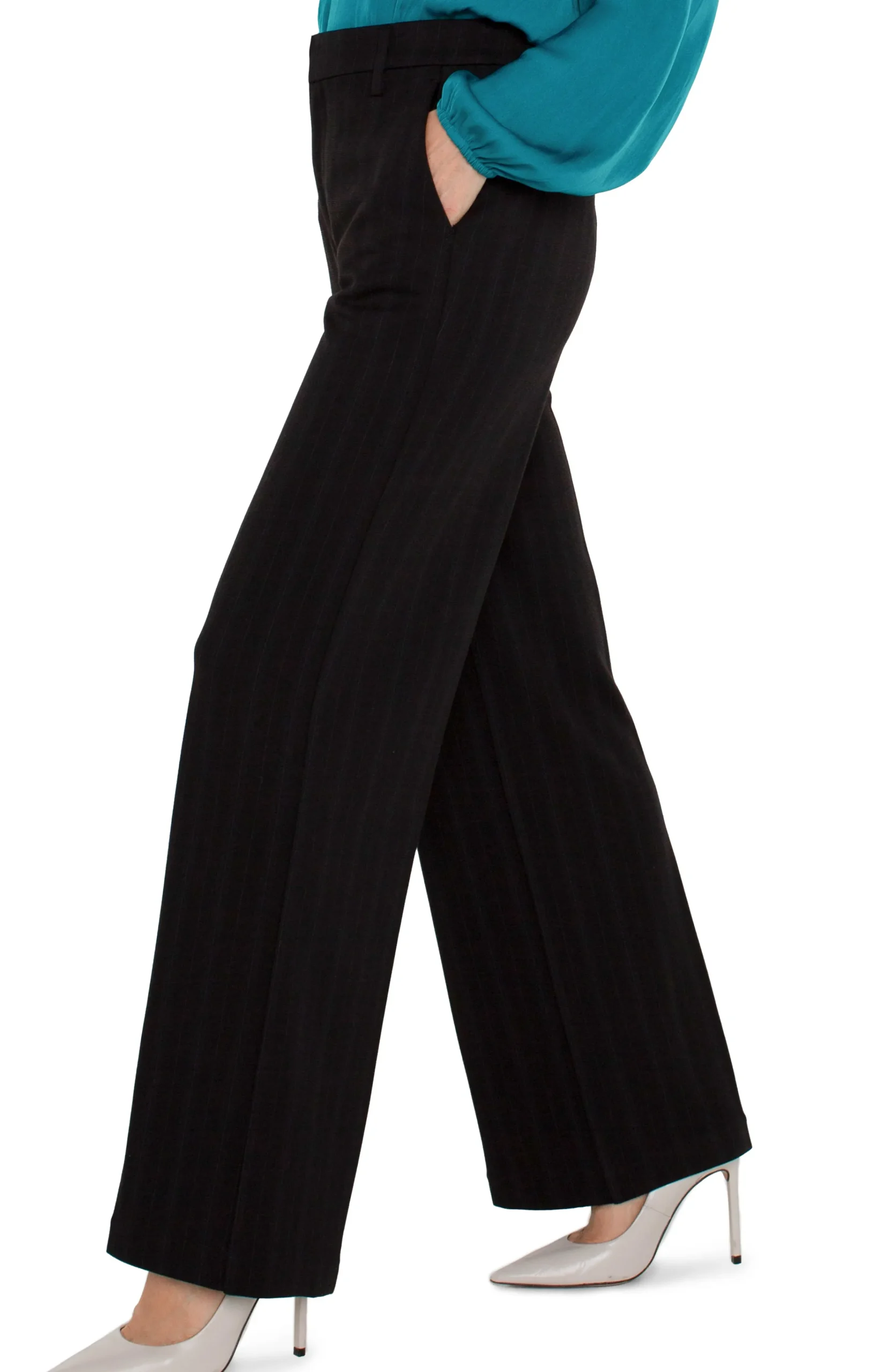 Liverpool Los Angeles Pants|Trousers-HI-RISE KELSEY TROUSER WIDE LEG Darkforestpinstripe